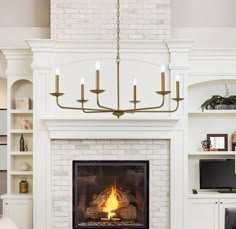 a living room filled with furniture and a fire place in front of a tv mounted on a wall