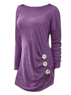 Plus Size Side Button Detail Long Sleeve T-shirt - Purple - 4M53897618 - Women's Clothing, Plus Size Women's Clothing  #PlusSizeWomensClothing #Women's #Clothing # #Plus #Size #Women's #Clothing Winter T Shirts, Spandex Shirts, Trendy Plus Size Clothing, Plus Size Womens Clothing, Trendy Plus Size, Long Sleeve Casual, Casual Fall, Button Detail, Plus Size Tops