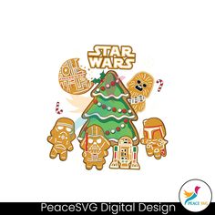 a star wars christmas tree surrounded by gingerbreads and other holiday decorations with the words peace svg digital design