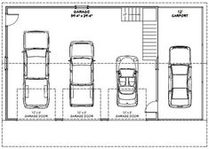 three car garage plan with two levels