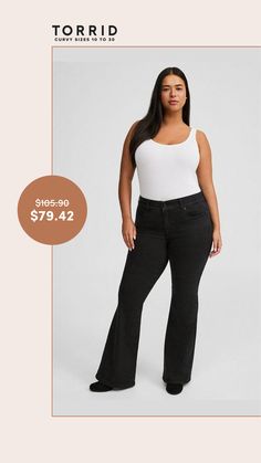 FitHigh rise.Slim fit from hip to thighs, then kicks out into a wide flare.Gap-proof elastic waist for all-day comfort.Perfect for every body shape with ultimate comfort and compression.Inseam: Extra Short: 27”, Short: 29”, Reg: 31”, Tall: 33”, Extra Tall: 35”MATERIALS + CARESuper Soft Denim: Extraordinary stretch with a buttery brushed feeling soft enough to sleep in (and we have!).Stretch level: High.65% cotton, 20% rayon, 13% polyester, 2% spandex.Machine wash cold, inside out. Tumble dry low.Imported.DETAILSFront-smoothing panels.Booty-shaping stitching.5-pocket design.Rhinestone detail.WHY WE LOVE ITThe most comfortable jeans ever with a retro flared leg...and they just so happen to smooth, support and lift like nothing you’ve worn before. Most Comfortable Jeans, Comfortable Jeans, Shopping Day, Black Rhinestone, High Rise Jeans, Body Shape, To Sleep, Pocket Design, Body Shapes