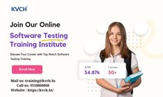 a woman holding a sign that reads join our online software testing training institute