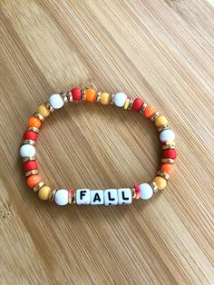 Beautiful bracelet made of high quality beads and embellishments. Beading Bracelets Ideas, Stretchy Bracelets Diy Ideas, Holiday Beaded Bracelets, Fall Diy Bracelets, Small Business Bracelet, Heishi Bracelet Ideas Fall, Fall Braclets Clay Bead, Fall Clay Braclets, Pony Beads Bracelet