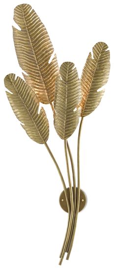 three golden leaves on a white background