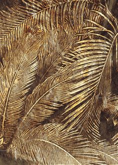 an image of golden feathers on a brown background