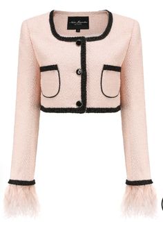 Nana Jacqueline, Feather Jacket, Elegante Casual, Tweed Coat, Looks Black, Pink Blazer, Pink Shorts, High Waisted Trousers