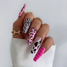 Pink Nail Art Designs, Leopard Print Nails, Print Nails, Animal Print Nails, Luxury Nails, Coffin Nails Designs