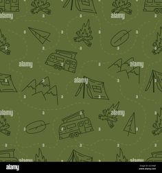 seamless pattern with camping related items on green background stock photo royalty free image black bedroom furniture sets home design ideas