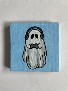 a painting of a ghost with headphones on it's ears and mustaches