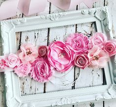 ❥Welcome to Belly Boutique Crafts!❥ ♥ Proud to be listing this beautiful soft pink mixed colors flower sash for parties like Gender Reveal Party and Baby Shower, Weddings, Bridal Photo Shoot or Flower Girl Sash. The sash features pearls, rhinestones, lace, fabric flowers perfect Boutique Crafts, Bridal Photo Shoot, Vintage Maternity, Dress Decoration, Girl Gender Reveal, Maternity Sash, Bridal Photo, Flower Belt, Reveal Party