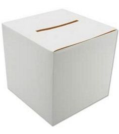 a white box with brown trim on top