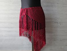 Belly dance hip scarf belt crochet of viscose   red color with shimmery threads *super shimmery and pleasant to the touch *Has a long adjustable cord  *Size- length is about( with fringe)- 23.6"(60cm) Width of the triangle part is about- 39,3"(100cm)  length of the cord- 51,1"(130cm) *Custom colours and sizes available,just tell me your measurements *Care instructions- hand wash in warm or cold water Other hip scarves you can see here: https://www.etsy.com/shop/LacyStories?ref=seller-platform-mc Pale Pink Weddings, Lace Baby Blanket, Gold Shawl, Christening Blanket, Plus Size Crochet, Belt Scarf, Fringe Belt, Belly Dance Belt, Samba Costume