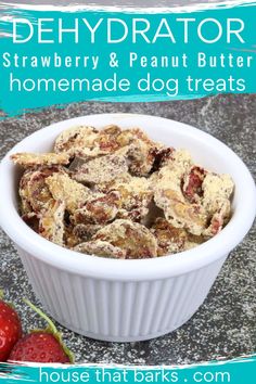 strawberry and peanut butter homemade dog treats in a bowl