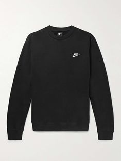 Shop NIKE Sportswear Club Logo-Embroidered Cotton-Blend Tech Fleece Sweatshirt, Explore the latest in-season NIKE collection today on MR PORTER Nike Crew Neck Sweatshirt, Black Nike Crewneck, Nike Pullover Outfit, Nike Crewnecks, Nike Hoodies For Men, Pull Nike, Black Nike Sweatshirt, Nike Pull, Sweat Nike