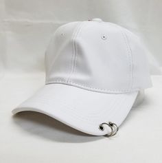 PU Leather Baseball Cap with Ring Decorations. Unisex Base ball cap with round curved visor. Adjustable back with brass buckle. One size fits Most. Leather Baseball Cap, Base Ball, White Hat, Brass Buckle, Ball Cap, Baseball Cap, Pu Leather, Baseball Hats, Buckle