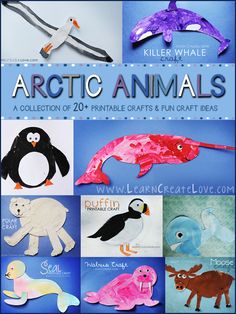 an image of arctic animals made out of paper and crafting with children's artwork