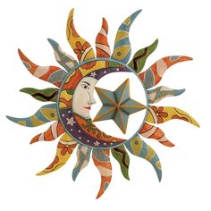 the sun and moon are painted in different colors