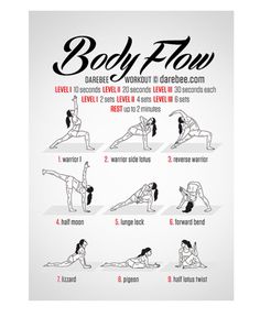 a poster with instructions on how to do the body flow yoga pose for beginners