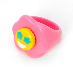 Get noticed with this colorful, chunky ring. The spinning smiley on the front is sure to make you smile. Sizes Available: 7 Finish: Solid Material: Plastic - Claire's Pink Daisy Smiley Emoji Resin Fidget Ring Smile Face Rings, Claire's Fake Nails, Happy Face Emoji, Emoji Ring, Emo Accessories, Hacks Makeup, Face Emoji, Smiley Emoji, Chunky Ring