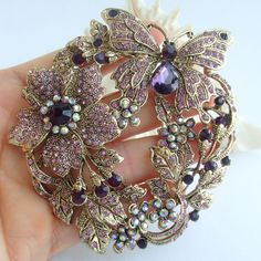 Flower Butterfly, Butterfly Flower, Pretty Flower, Purple Rhinestone, Pin Pendant, Butterfly Brooch, Flower Pins, Vintage Crystal, Flower Pendant