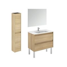 a bathroom vanity with mirror and cabinet next to it's sink, on white background