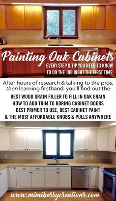 an advertisement for painting oak cabinets