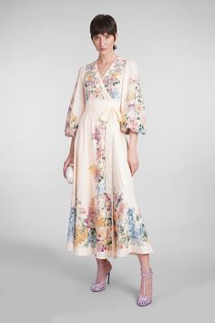 100% Cotton Luxury V-neck Midi Dress For Summer, Luxury Floral Print Cocktail Dress, Luxury Knee-length Spring Midi Dress, Luxury Knee-length Midi Dress For Spring, Luxury Floral Print Summer Dress, Feminine Silk Maxi Dress For Brunch, Spring Luxury V-neck Maxi Dress, Chic Formal Floral Print Dress, Luxury A-line Midi Dress For Spring