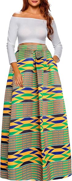 Afibi Women African Printed Maxi Skirt Flared Skirt A Line Long Skirts with Pockets S-5XL, Golden, Small : Amazon.ca: Clothing, Shoes & Accessories Long African Skirt, Casual Maxi Skirt, African Skirt, Printed Maxi Skirt, African Print Maxi Skirt, Skirt A Line, Long Skirts, Line Skirt