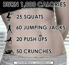 the back of a woman's stomach with instructions to burn 1, 000 calories