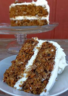 a slice of carrot cake on a plate