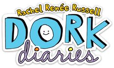 a sticker with the words dork diaries written in blue and yellow on it