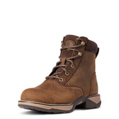 Ariat Women's Anthem Round Toe Lacer Waterproof Work Boots, 100358322 Womens Boots Casual, Ariat Work Boots Women's, Womans Work Boots, Working Boots For Women, Brown Leather Hiking Boots, Women’s Work Boots, Outdoorsy Boots, Farm Boots For Women, Farm Work Outfit