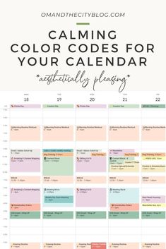 a calendar with the words calming color code for your calendar