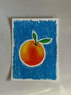 a drawing of an orange on a blue background