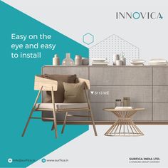 an ad for inovicaa showing furniture and decor on the wall, as well as text that reads easy on the eye and easy to install to install