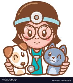 a cartoon girl with glasses holding two cats and a cat on her lap, looking at the camera