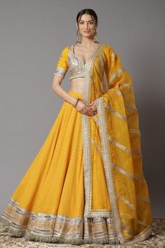 Shop for Shikhar Sharma Yellow Cotton Chanderi Lehenga Set for Women Online at Aza Fashions Chanderi Lehenga, Haldi Outfits, Yellow Lehenga, Wedding Lehenga Designs, Lehenga Designs Simple, Green Lehenga, Blue Lehenga, Indian Dresses Traditional, Red Lehenga