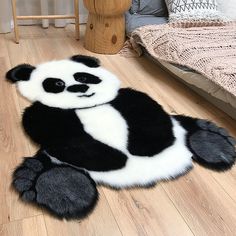 Modernism Panda Pattern Rug Black and White Polyester Rug Non-Slip Pet Friendly Washable Carpet for Living Room - Black - 2'11" x 3'11" - Clearhalo - 'Area Rug' - 'Casual' - 'Rugs' - Rug' - 1870340 Animal Print Carpet, Panda Items, Girly Nursery, Kids Mat, Faux Fur Area Rug, Living Room Mats, Panda Lindo, Shag Carpet, Printed Rug