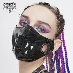 Add a unique and stylish touch to your look with this gothic style fishnet o ring holographic face mask. featuring a black holographic pattern, this face mask is sure to make you stand out from the crowd while keeping you safe and comfortable. get yours today! Punk Wardrobe, Punk Mode, Leather Face Mask, Black Holographic, Rock Style Outfits, Mask Aesthetic, Face Mask Style, Rock Style Clothing, Mode Hippie