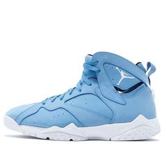 This Air Jordan 7 “Pantone” is dressed in a University Blue, White, and Black colorway. University Blue dominates the numerous panels and the neoprene tongue, and the only thing that isn’t draped in the Tar Heels’ signature shade is the black lining and all-white midsole/outsole unit to match the Jumpman branding throughout. SKU: 304775-400 Release Date: 29 Apr,2017 Color: University Blue/White-Black (AJ7/SNKR) Blue Jordans, Jordan 7, Tar Heels, Blue White And Black, University Blue, Release Date, Air Jordan, Air Jordans, White Black