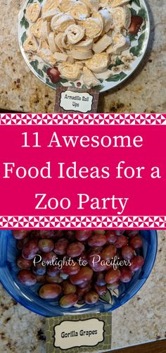 some food is sitting on top of a plate with the words 11 awesome food ideas for a zoo party