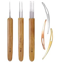 three different types of dental tools are shown in this image, one is gold and the other is silver