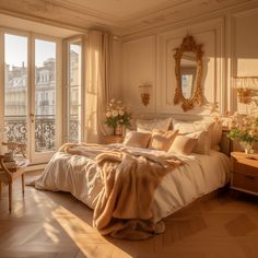 Experience the charm of French design with chic decor tips for a dreamy, Provencal inspired sanctuary. French Inspired Bedroom Decor, French Bedroom Design, French Inspired Bedroom, Gold Lamps, Parisian Bedroom, Bedroom Brown, Parisian Interior, Interior Desig, French Bedroom