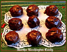 chocolate truffles are on a doily and ready to be eaten