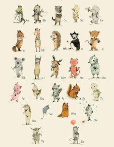 an animal alphabet poster with different animals and their names on it's back side