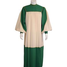 a white and green priest's robe on a mannequin headdress