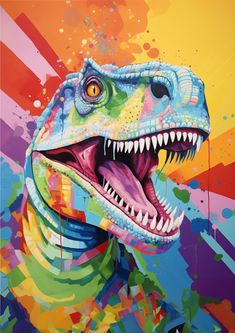 a painting of a dinosaur with its mouth open