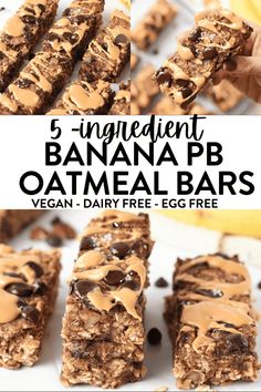 5 ingredient banana pb oatmeal bars with chocolate chips and peanut butter