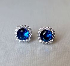 Blue Bridal Earrings, Wedding Navy, Earrings Sapphire, Blue Stud Earrings