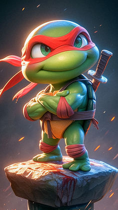 the teenaged ninja turtle is standing on top of a rock with a knife in his hand